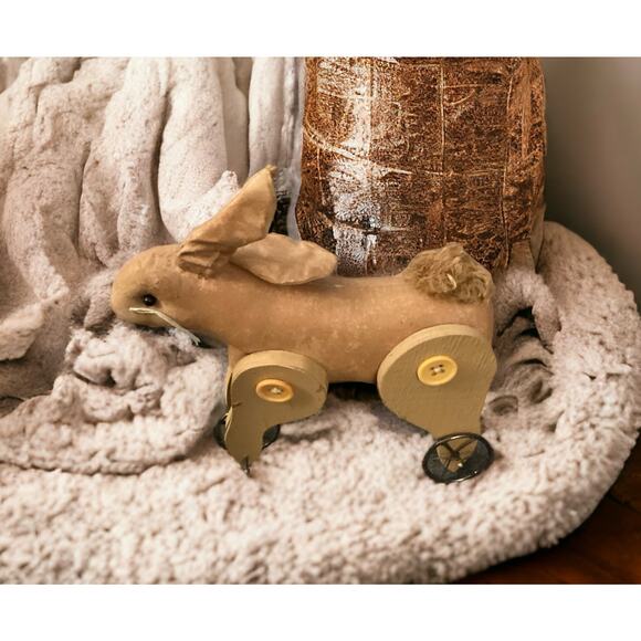 Antique Style Folk Art Bunny Figurine, Home Decor, Handmade Look Pull Rabbit - Picture 2 of 4